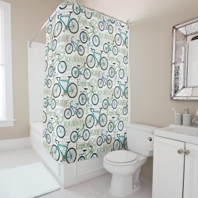 Bycycle Journey Blue und White Duschvorhang (Beispiel)