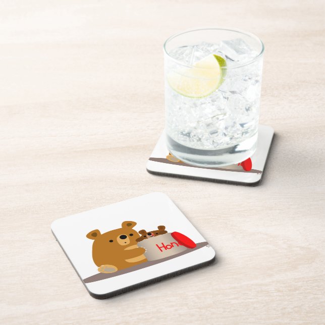 Bye Bye Honey! Cute Cartoon Bears Coasters Set Untersetzer (Rechte Seite)