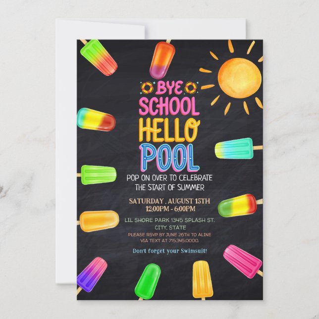 Bye school hello pool Party Einladung (Vorderseite)
