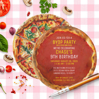 BYOP Bauen Sie Ihre eigene Pizza Custom Geburtstag Einladung