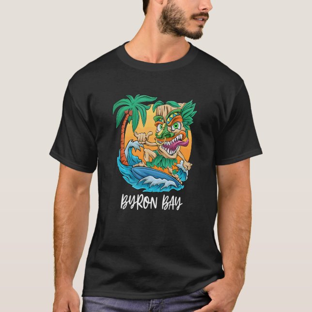 Byron Bay Australia Palm Tree Surfing Beach Vacati T-Shirt (Vorderseite)