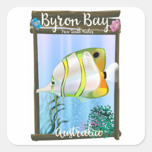 Byron Bay Australien Reiseplakat. Quadratischer Aufkleber