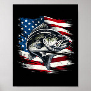 Byss Fish Usa Flag Fischer 4. Juli Angeln  Poster