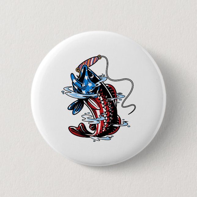 Byss Fishing American Flag Fish Funny Vathday Button (Vorderseite)