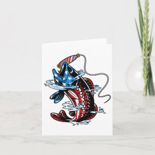 Byss Fishing American Flag Fish Funny Vathday Karte