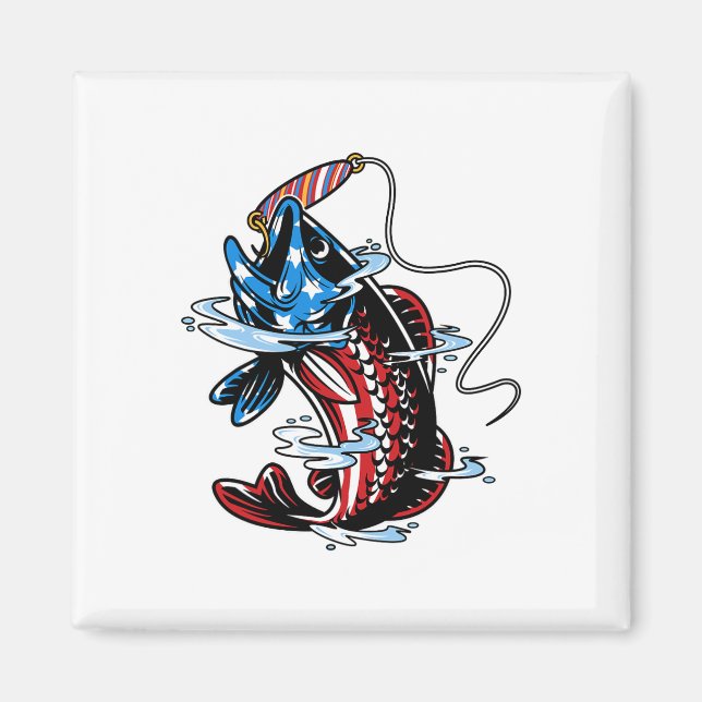 Byss Fishing American Flag Fish Funny Vathday Magnet (Vorne)