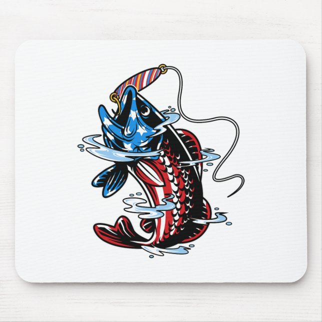 Byss Fishing American Flag Fish Funny Vathday Mousepad (Vorne)
