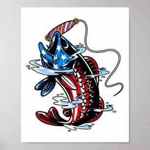 Byss Fishing American Flag Fish Funny Vathday Poster