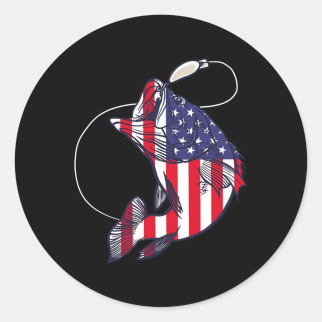 Byss Fishing Fish American Flag Patriotic Fourth O Runder Aufkleber (Vorderseite)