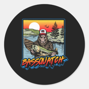 Byssquatch! Lustiger Byss-Angler Sasquatch Retro 8 Runder Aufkleber