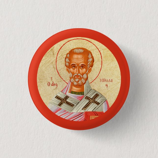 Byzantine Christian Orthodox Icons: St. Nickolas Button (Vorderseite)