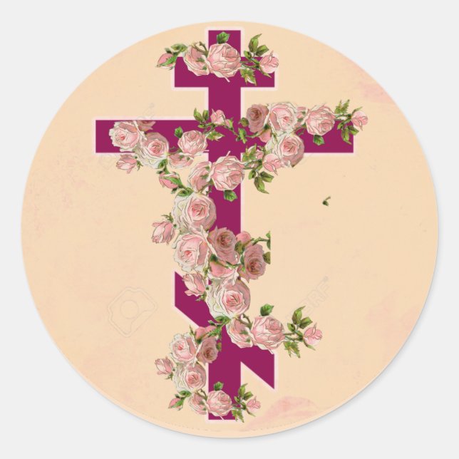 Byzantinisch-orthodoxe Ost-Rite rosa Rosen Runder Aufkleber (Vorderseite)