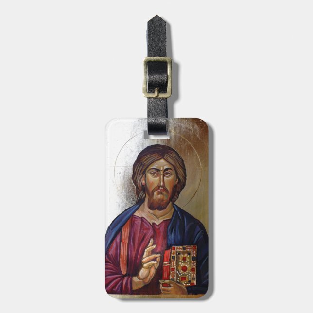 Byzantinische Ikone von Christus Pantocrator Gepäckanhänger (Vorderseite vertikal)
