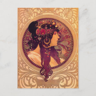 Byzantinische Köpfe: Brünette Alfons Mucha Postkarte