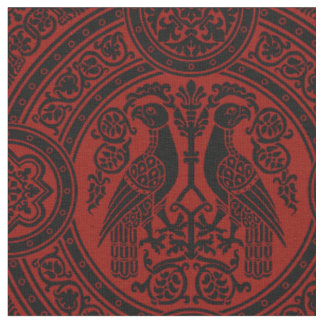 Byzantinische Vögel - Schwarz auf Dunkelrot Stoff