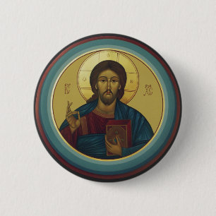 Byzantinischer Christus Pantokrator runde Mosaikku Button