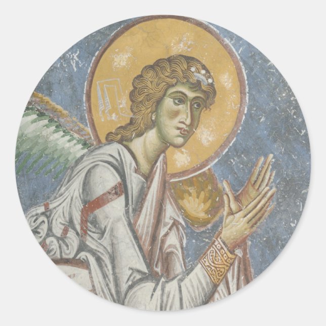 Byzantinischer Engel mit geklappten Händen Runder Aufkleber (Vorderseite)