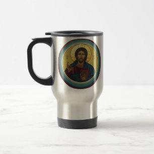 Byzantinisches Christus Pantokrator Rundmosaik Kun Reisebecher