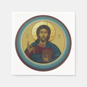 Byzantinisches Christus Pantokrator Rundmosaik Kun Serviette
