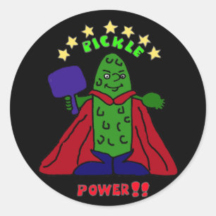 BZ, Essiggurken-PowerSuperhero Pickleball Cartoon Runder Aufkleber