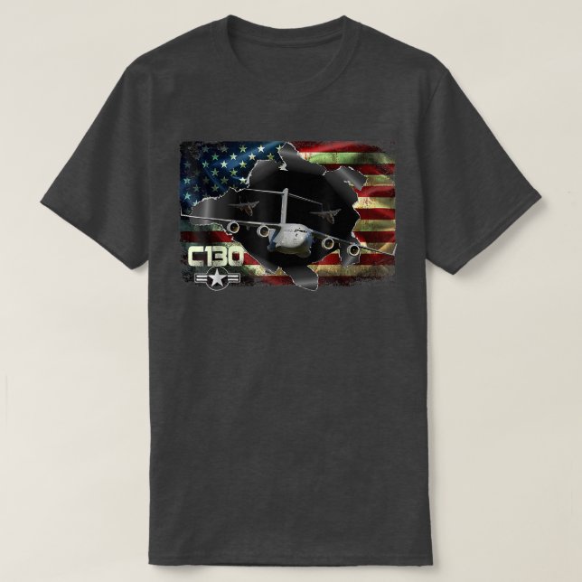 C130 Hercules Air Force Military Veteran Pride US T-Shirt (Design vorne)