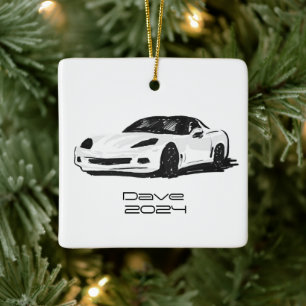 C6 Corvette Sportwagen Weiße Hand Zeichnung Skizze Keramikornament