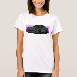 C6 Dunkelgrüne Korvette Sportwagen mit rosa Streif T-Shirt