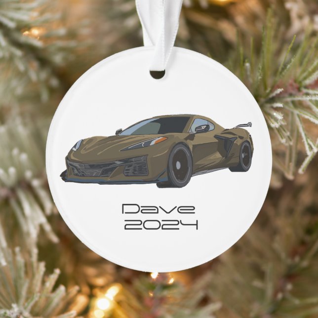 C8 Corvette Sportwagen Bronze Braun Handgezeichnet Ornament (Baum)