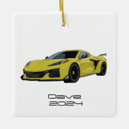 C8 Corvette Sportwagen Gelb Handgezeichnet Keramikornament