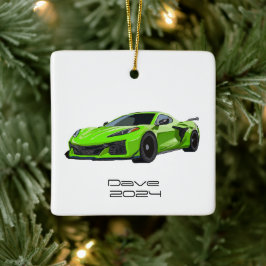C8 Corvette Sportwagen Limette Handgezeichnet Keramikornament