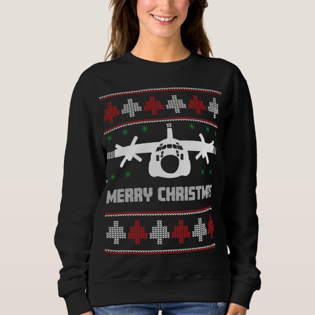 C-130 Hercules Airplane Ugly Christmas Sweater Sweatshirt (Vorderseite)