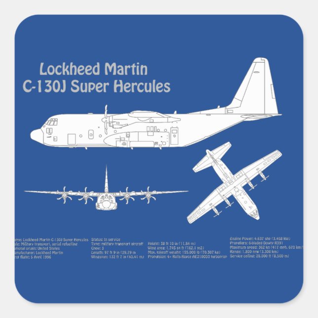 C-130 Hercules - Flugzeugkonzepte ABD Quadratischer Aufkleber (Vorderseite)