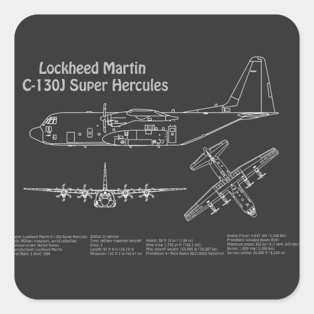 C-130 Hercules - Flugzeugkonzepte PD Quadratischer Aufkleber (Vorderseite)