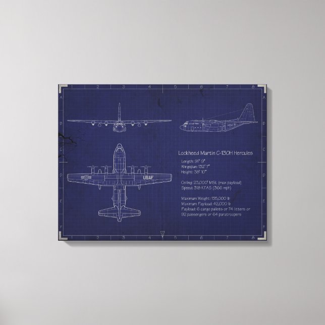 C-130H Blueprint über Leinwand (Vorderseite)