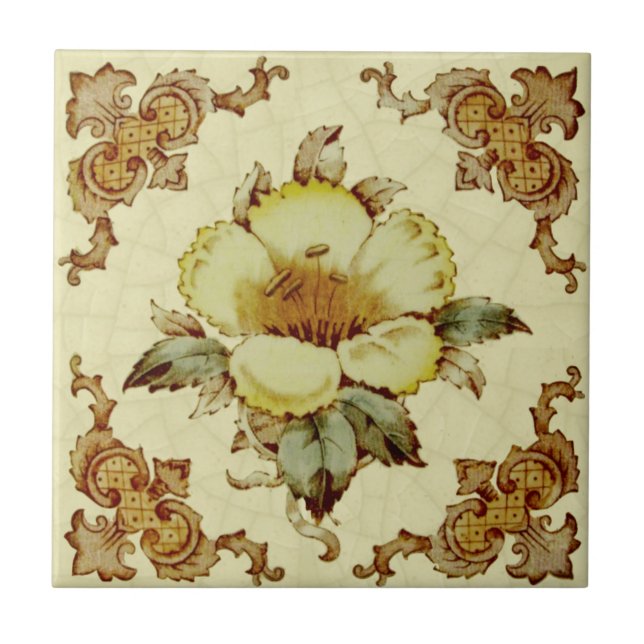 c.1890 Viktorianische Floral Reproduction Transfer Fliese (Vorderseite)