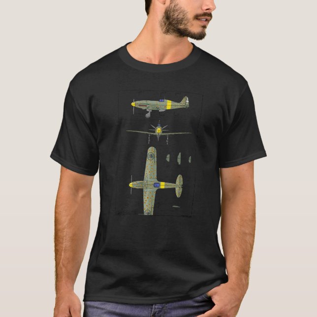 C 200 Saetta Italian WW2 Fighter Flugzeug Abbildun T-Shirt (Vorderseite)