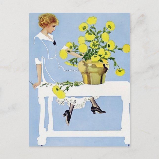 C Coles Phillips "Fadeaway Girl" "Yellow Bouquet" Postkarte (Vorderseite)