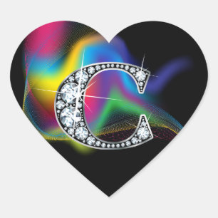 "C" Diamantblende auf Rainbow Swirt Herzsticker Herz-Aufkleber