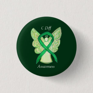 C Diff Awareness Green Ribbon Angel Custom Button