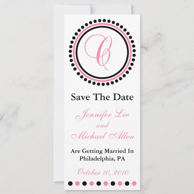 C Dot Kreis Monogram Save The Date (Pink / Schwarz (Vorderseite)