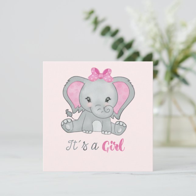 C’est une fille rose photo Elephant Faire-part de  (Debout devant)