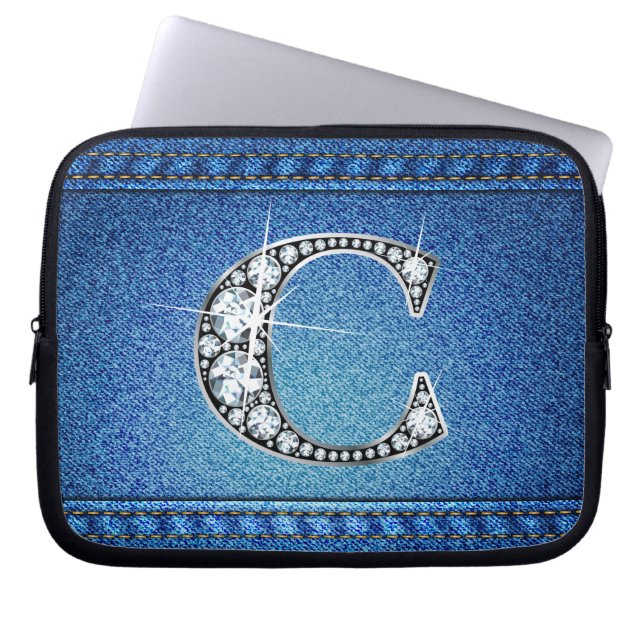 C Faux "Diamond" Denim Stitch Sac électronique (Devant)