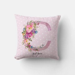 c, Floral Monogramm initial, Aquarellfarben-Blume Kissen