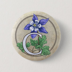 C für Columbine-Blumen-Monogramm-runden Knopf Button