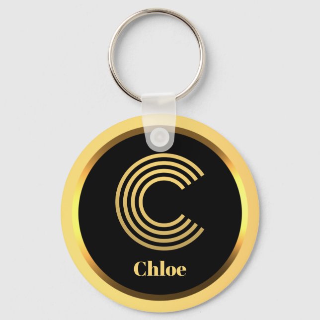 C Gold Mit Monogramm Letter Personalisiert Schlüss Schlüsselanhänger (Vorderseite)