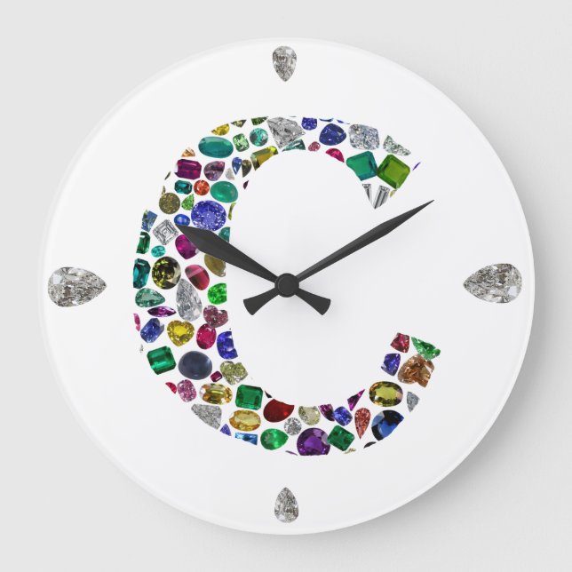 C Initial Gem Design Große Wanduhr (Vorderseite)