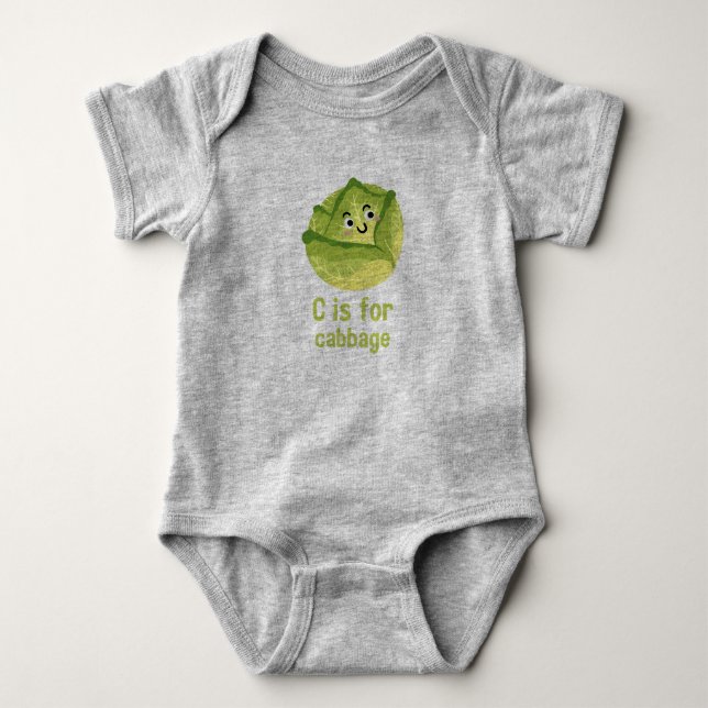 C ist für CABBAGE Green Veggie Alphabet C Baby Strampler (Vorderseite)