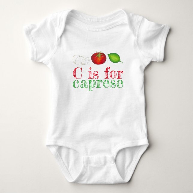 C ist für CAPRESE Mozzarella Tomato Basil Italieni Baby Strampler (Vorderseite)
