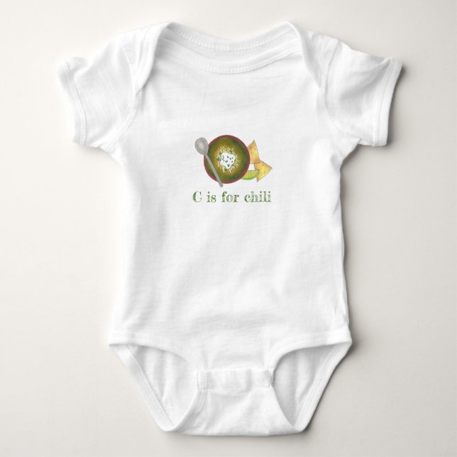 C ist für Chili Green Verde Chile Bowl Letter ABCs Baby Strampler (Vorderseite)