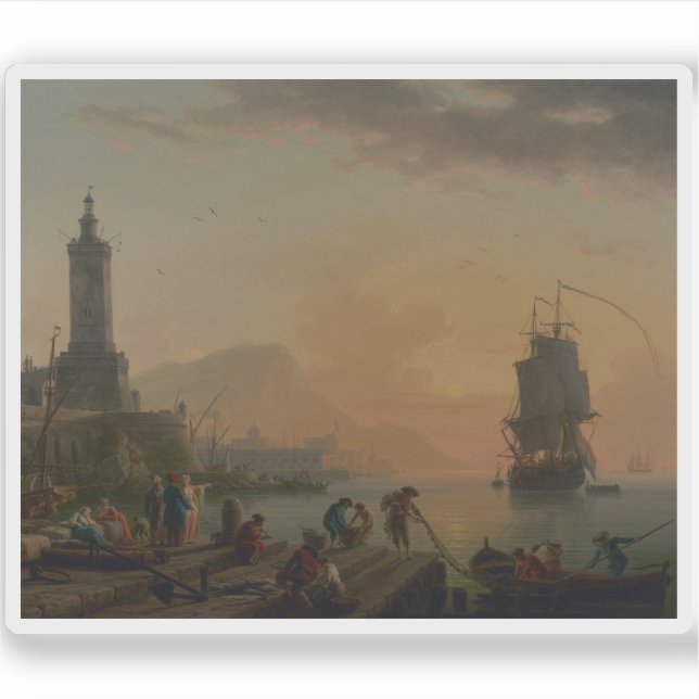 C.J. Vernet - Eine ruhige Lage am Mittelmeerhafen Aufkleber (Vorderseite)